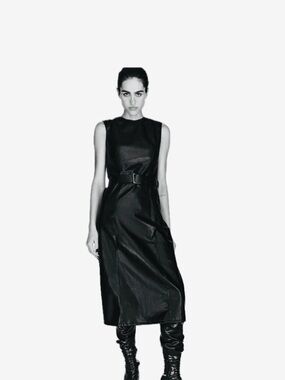 NWOT ZARA Vegan Leather Classic Midi Dress with Belt